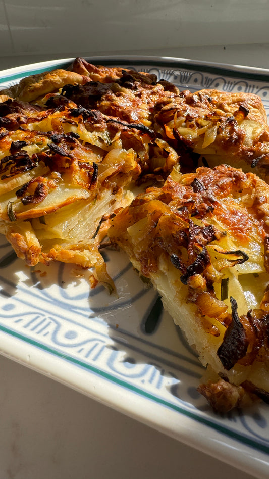 Onion, potato and Cheese Galette