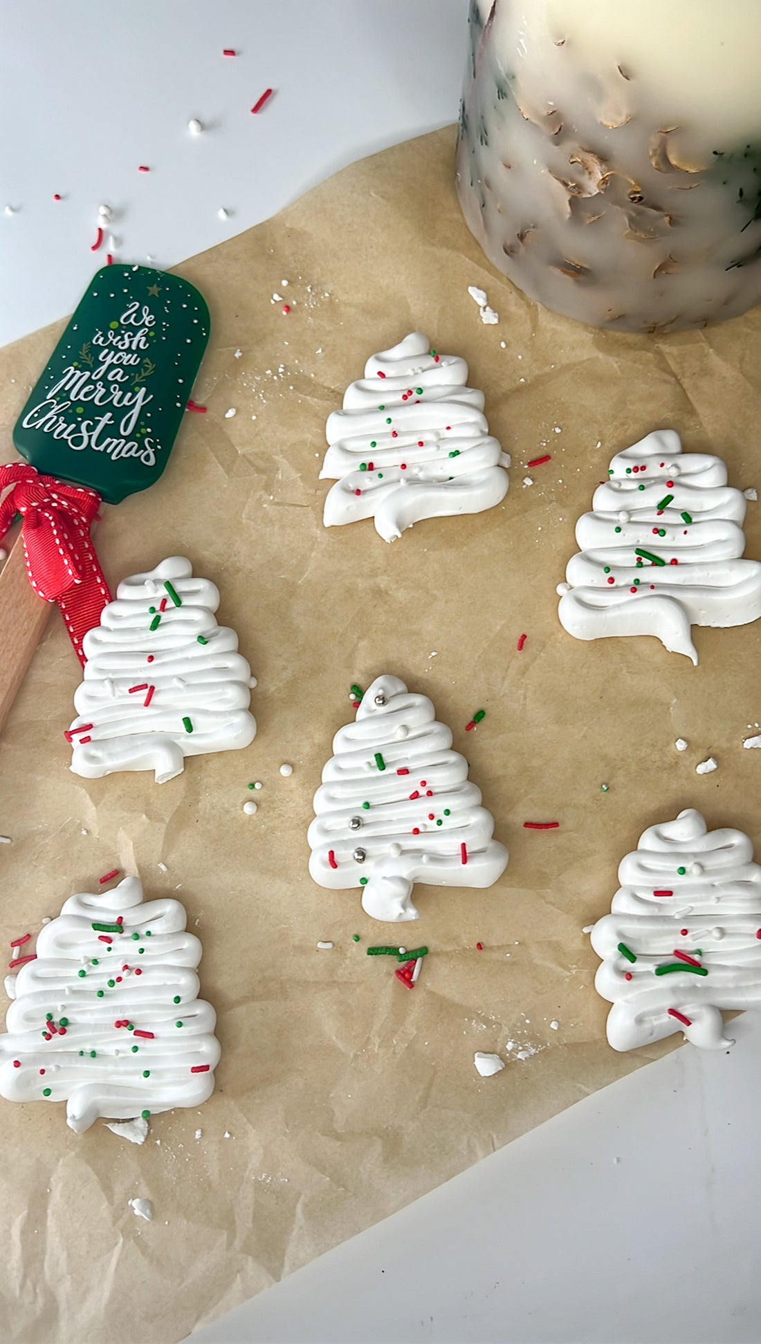 Homemade Meringue Christmas Trees with Sprinkles 