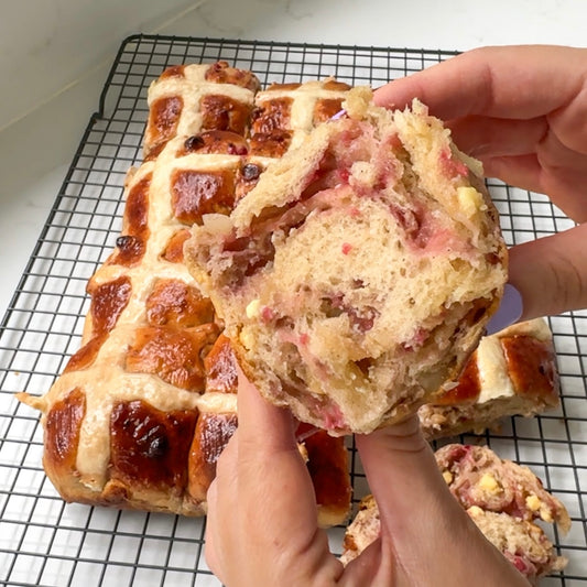 Raspberry & White Chocolate Hot Cross Buns Recipe